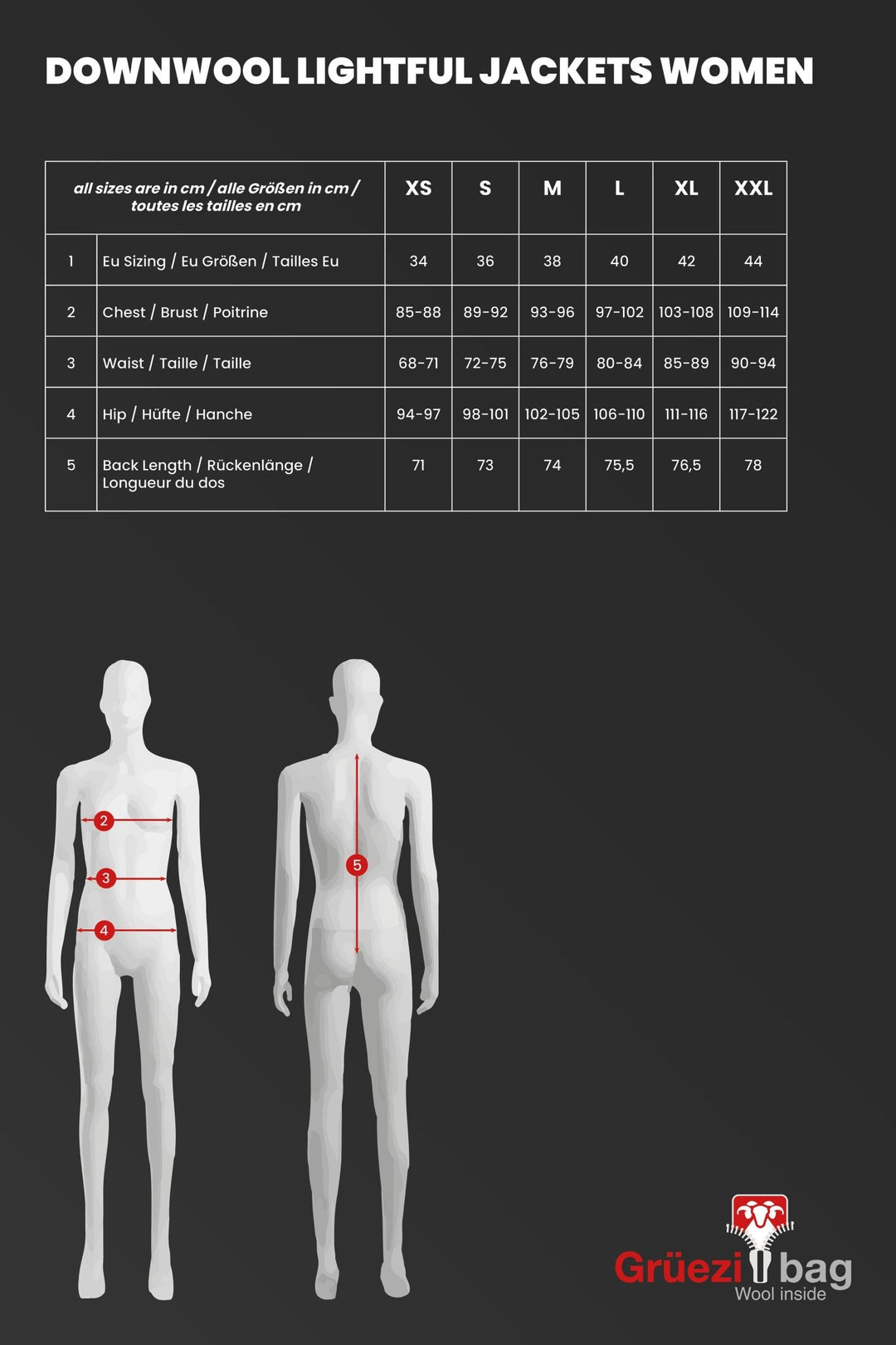 Lightful Downwool jacket W Cherry Size chart