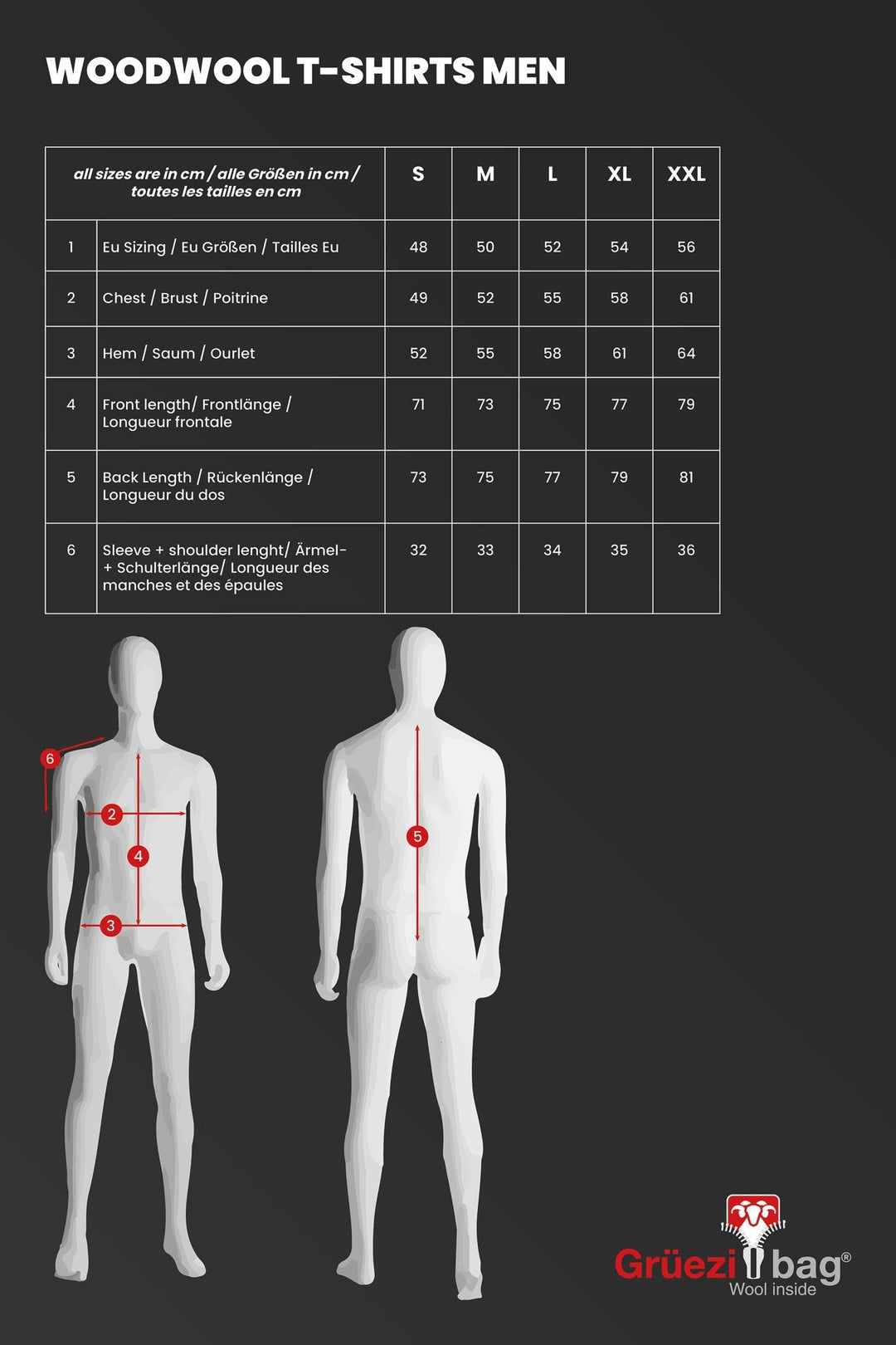 Grüezi bag woodwool shirts size chart