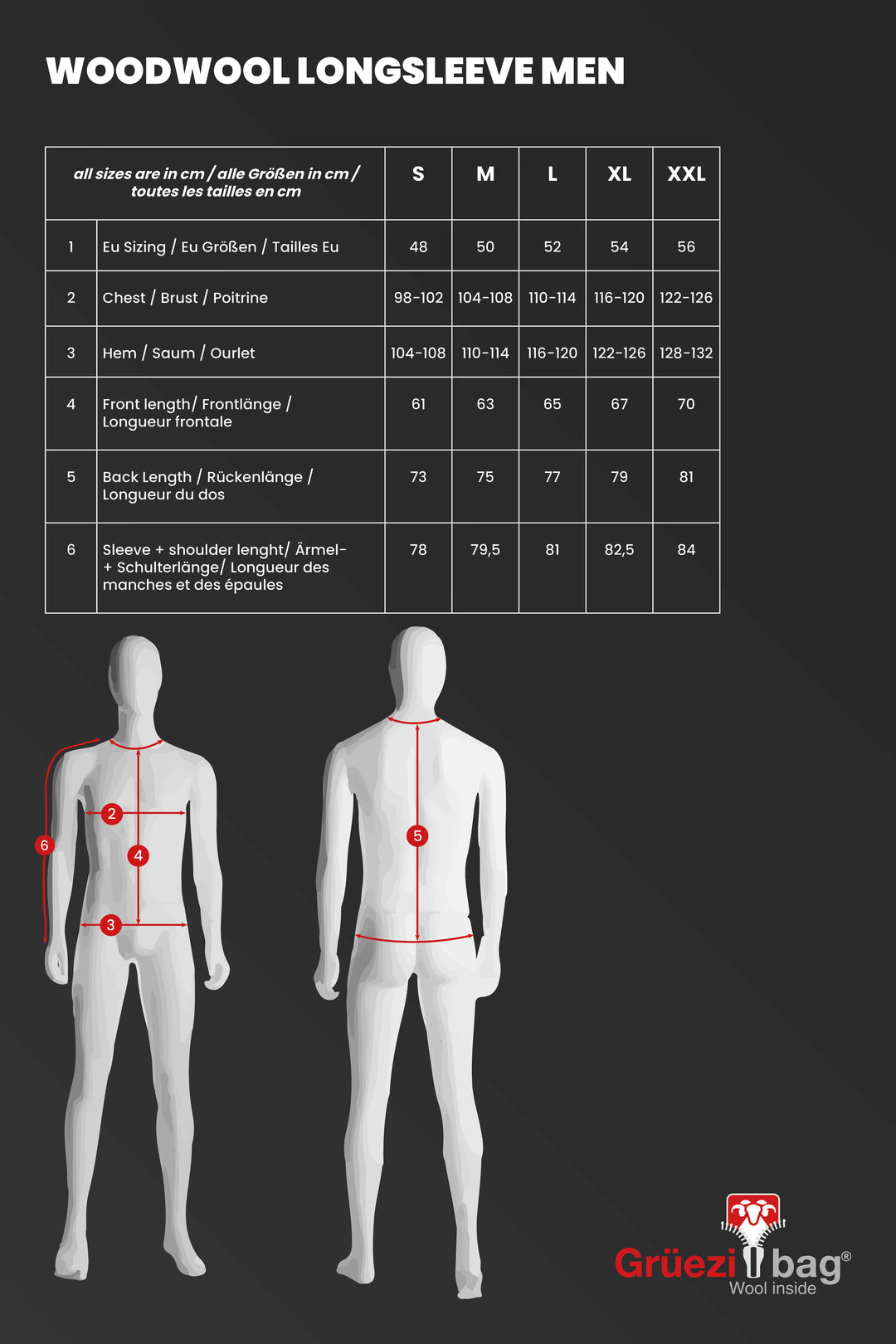 Woodwool longsleeve Men Size chart