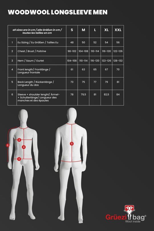 WoodWool Longsleeve shirt Mr Archer Black Size chart